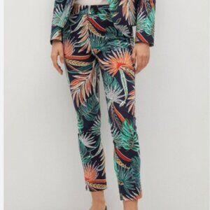 MANGO Tropical Leaf Palm Floral Print Ankle Stretch Skinny Pants Cotton Size 4